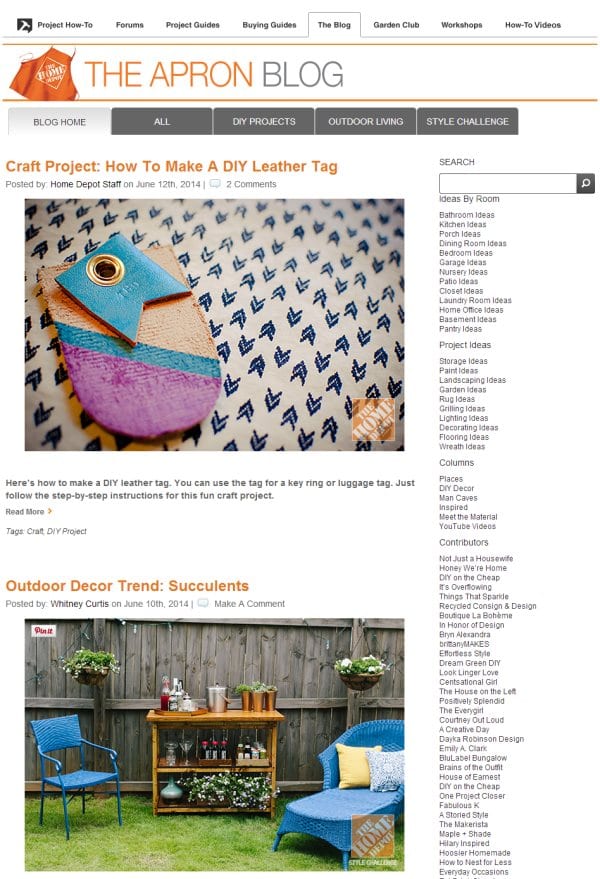 This Home Depot blog shares creative ideas for creating special creations at your home. It’s bounty of tips and DIY guides for target market customers of Home Depot, who in-turn frequent the site more often and use the ideas they find within, making more purchases from the home improvement store as a direct result. 
