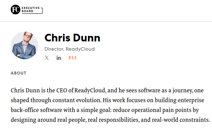 Chris Dunn is the CEO of ReadyCloud, and he sees software as a journey, one shaped through constant evolution. His work focuses on building enterprise back-office software with a simple goal: reduce operational pain points by designing around real people, real responsibilities, and real-world constraints.