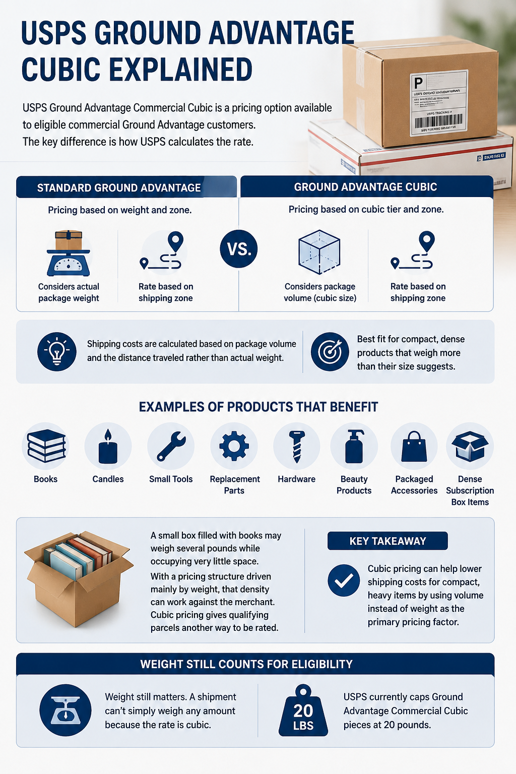 USPS Ground Advantage Commercial Cubic is a pricing option available to eligible commercial Ground Advantage customers.