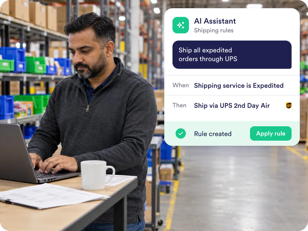 Creating shipping rules with AI in ReadyShipper shipping software for ecommerce